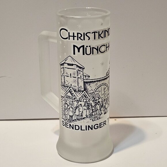 Vintage German Christmas Market Frosted Glass Stein With Munich Scene & Handle - Picture 13 of 13